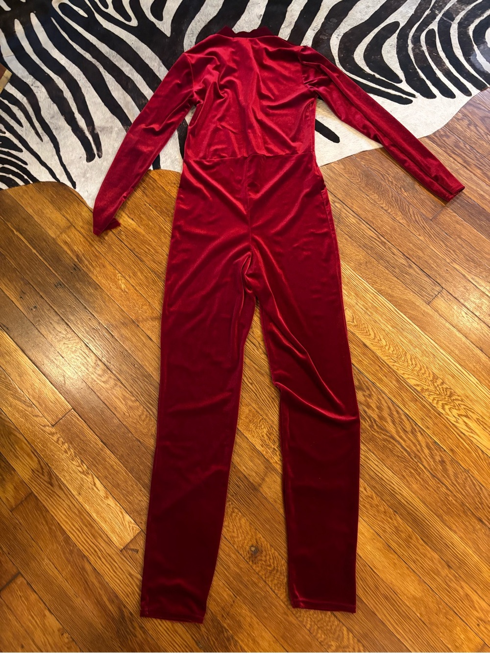 PrettyLittleThing Red Velvet Long Sleeve Jumpsuit
